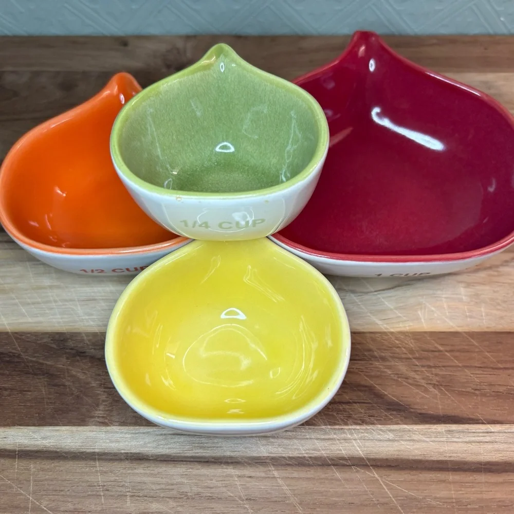 West Elm Ceramic Nesting Measuring Cups with Pour Spout, Colorful set of 4